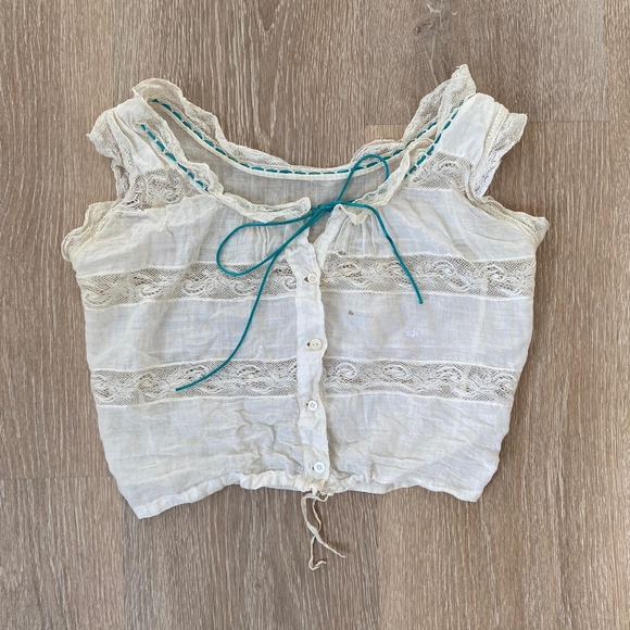 Vintage Tops - Antique Early 20th Century Lace Trimmed Corset Cover Edwardian Top (STUDY PIECE)